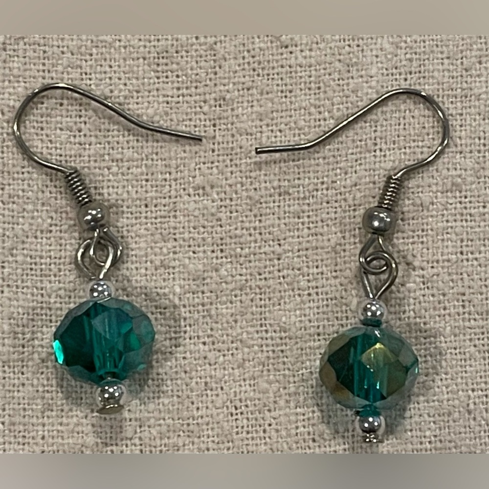2/$15 Silver Aquamarine Crystal Bead Drop Earrings
